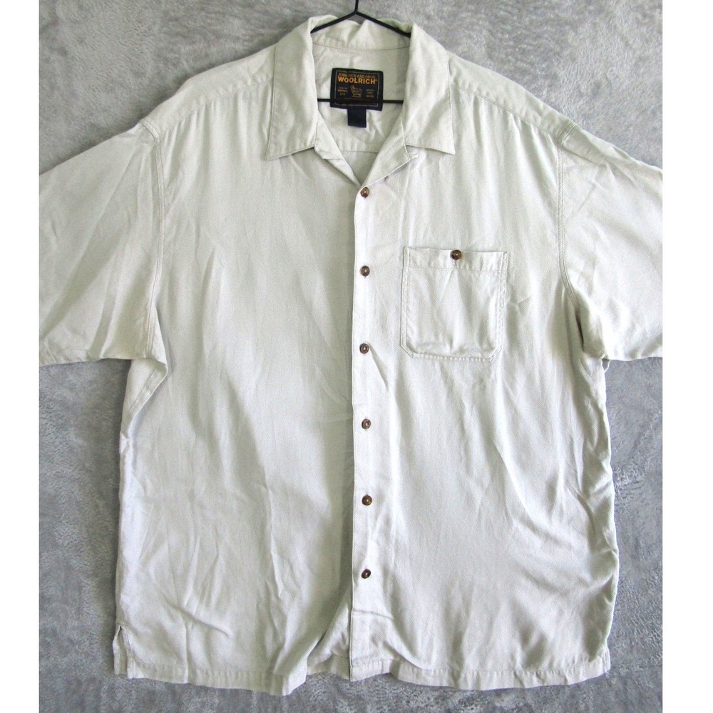 Woolrich Mens Short Sleeve Button Up Shirt Beige Casual Comfort Size XL